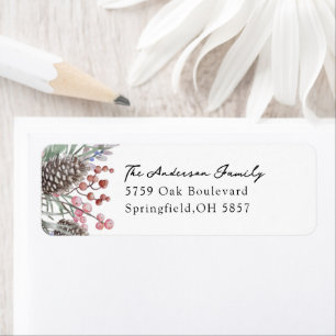 Watercolor Christmas Berries Family Return Address Label