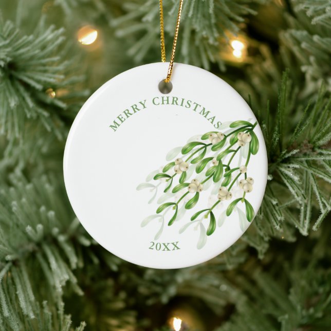 Watercolor Christmas berry branches Greenery Ceramic Ornament (Tree)