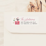 Watercolor Christmas Bird & Gift Return Address Label<br><div class="desc">A cute Christmas design with a hand-drawn bird wearing a Christmas hat sat on top of a red gift. There are hand-drawn stars and dots around the bird. On the right, your family name is written in modern script lettering, with your home address printed below. View the collection linked on...</div>