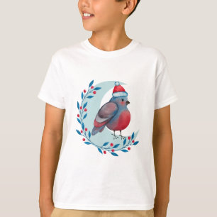 Watercolor Christmas Blue Bird On Moon T-Shirt