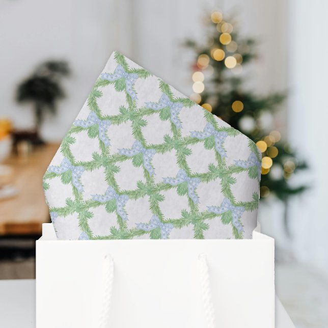 Watercolor Christmas Blue Bow Garland Tissue Paper (Creator Uploaded)