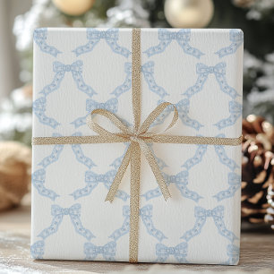 Watercolor Christmas Blue Bows Wrapping Paper