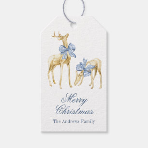 Watercolor Christmas Blue Chinoiserie Reindeer Gift Tags