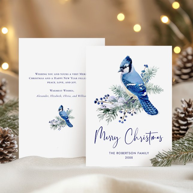 Watercolor Christmas Blue Jay Holiday Card (Creator Uploaded)
