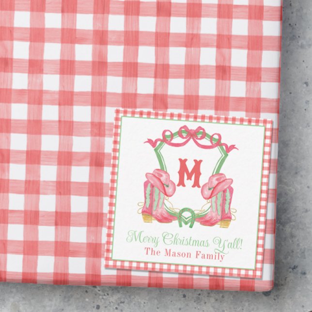 Watercolor Christmas Boots  Monogram Crest Photo Card (Creator Uploaded)