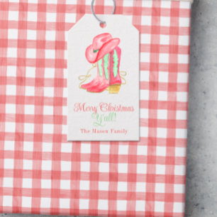 Watercolor Christmas Boots Monogram Crest Photo Gift Tags