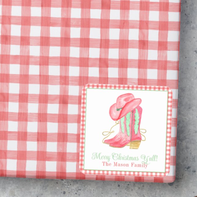 Watercolor Christmas Boots  Monogram Crest Photo Square Sticker (Creator Uploaded)