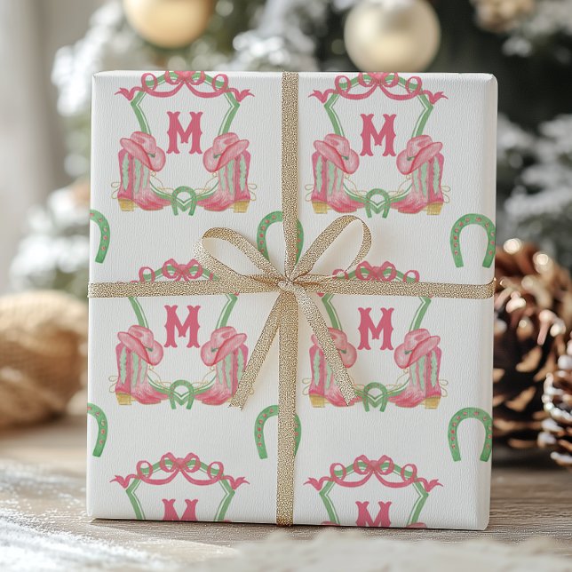 Watercolor Christmas Boots  Monogram Crest Wrapping Paper (Creator Uploaded)