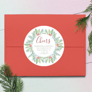 Watercolor Christmas Botanical Leaves Address Classic Round Sticker