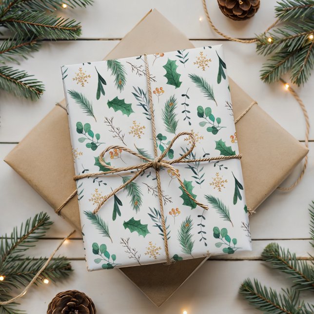 Watercolor Christmas Botanical Seamless Pattern Wrapping Paper (Creator Uploaded)