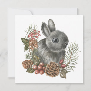 Watercolor Christmas Bunny Nature Forest Holiday Card