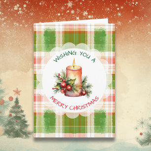 Watercolor Christmas Candle and Holiday Greeting Card