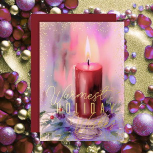 Watercolor Christmas Candle Burgundy Wine Maroon Foil Holiday Card