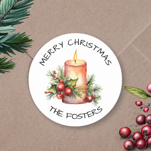 Watercolor Christmas Candle Personalised Classic Round Sticker