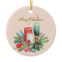 Watercolor Christmas candles Keepsake Ornament