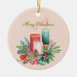 Watercolor Christmas candles Keepsake Ornament
