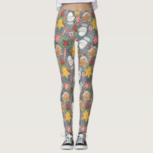Watercolor Christmas Candy Cane Gingerbread Leggings