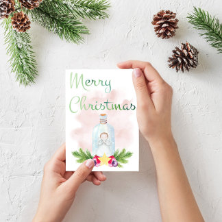 Watercolor Christmas card, Christmas card, angel Holiday Card