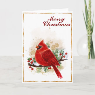 Watercolor Christmas Cardinal Bird Holiday Card