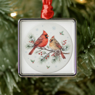 Watercolor Christmas Cardinals Ornament