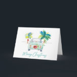 Watercolor Christmas Cards Tropical Beach<br><div class="desc">Celebrate Christmas 2025 with these adorable beach Christmas cards, featuring a cheerful green car decked out with holly, red berries, and surrounded by tropical palm trees. This watercolor design captures a festive coastal vibe perfect for Hawaiian or tropical holiday celebrations. The greeting "Merry Christmas" is styled in vibrant turquoise blue...</div>