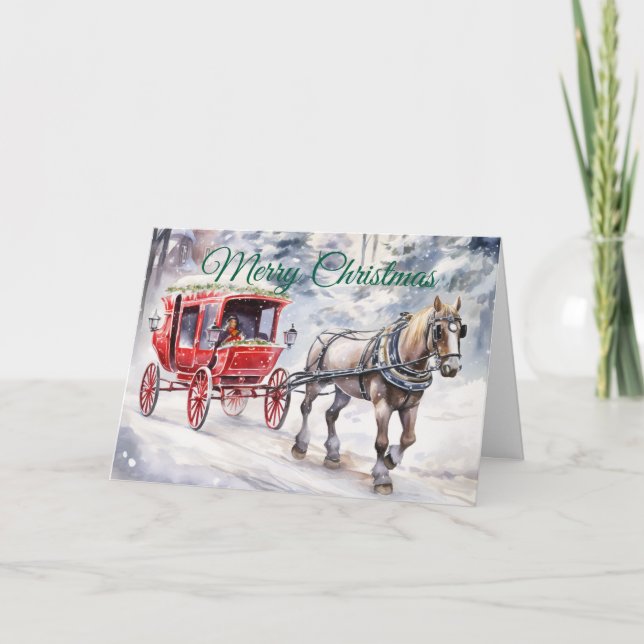 Watercolor Christmas carriage Holiday Card (Front)