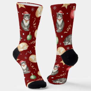 Watercolor Christmas Cats and Ornament Socks