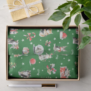 Watercolor Christmas Cats Whimisical Tissue Paper