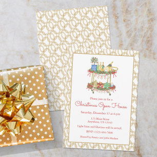 Watercolor Christmas Champagne Bar Cart Party Invitation