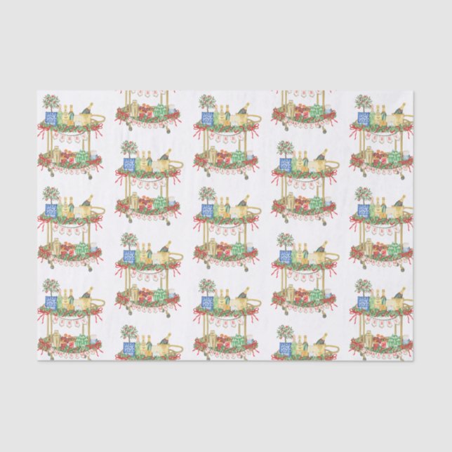 Watercolor Christmas Champagne Bar Cart Tissue Paper (Front)