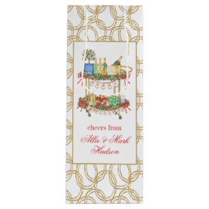 Watercolor Christmas Champagne Bar Cart Wine Gift Bag