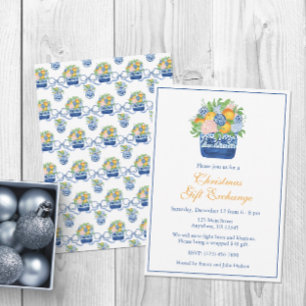 Watercolor Christmas Chinoiserie Mandarins Party Invitation