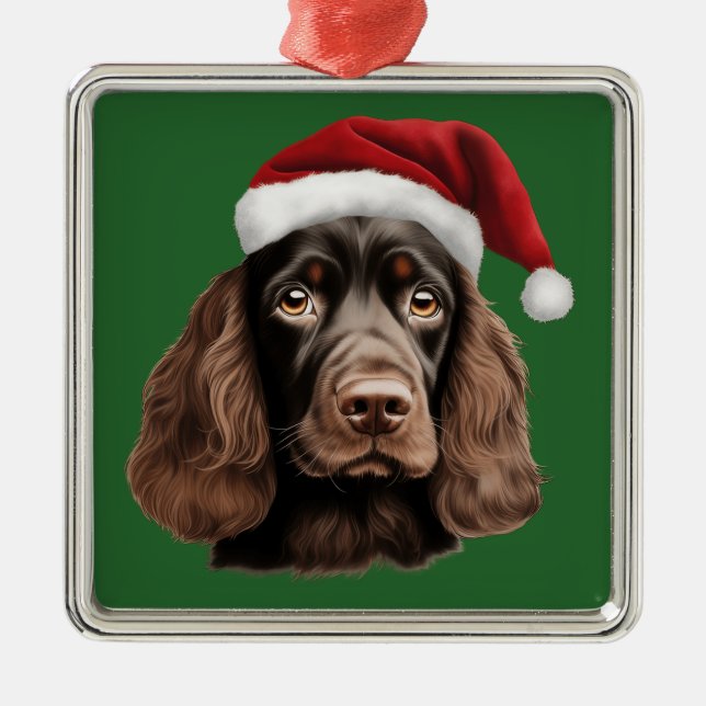 Watercolor Christmas Cocker Spaniel Ornament (Front)