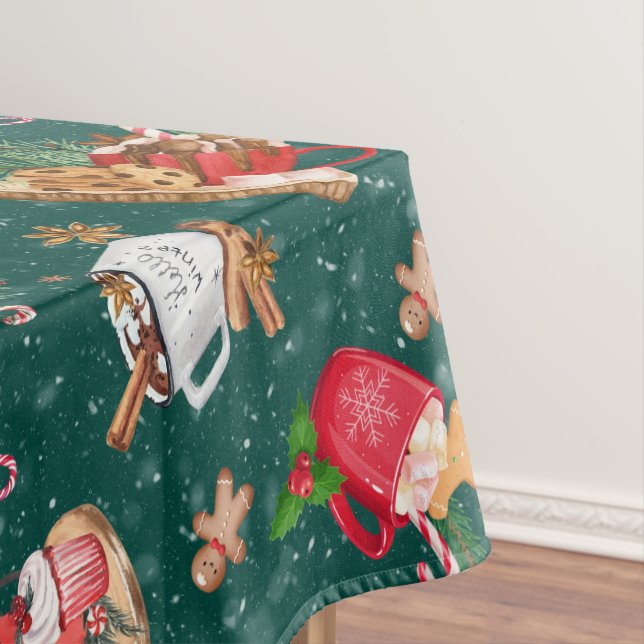 Watercolor Christmas Cocoa Marshmallows Mugs Tablecloth (In Situ)