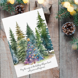 Watercolor Christmas Conifer Trees Holiday Card