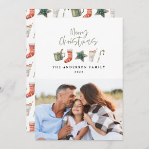 Watercolor Christmas cookie 1 photo candy cane Holiday Card