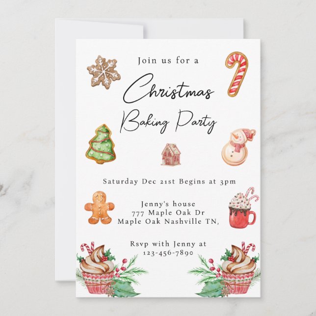 Watercolor Christmas Cookie Baking Party  Invitation (Front)