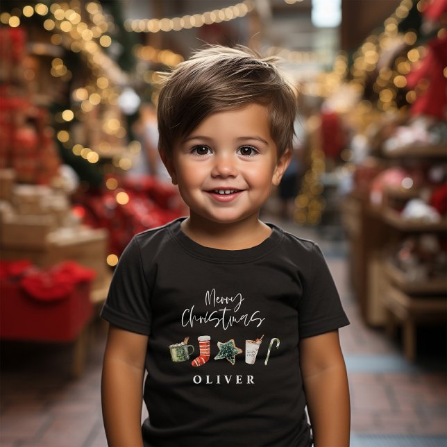 Watercolor Christmas cookie drinks candy cane  Baby T-Shirt (Creator Uploaded)