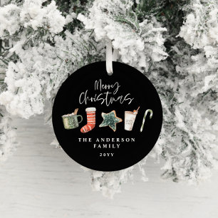 Watercolor Christmas cookie drinks candy cane Ceramic Ornament
