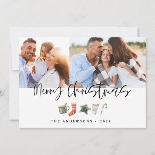 Watercolor Christmas cookie drinks candy cane Holiday Card