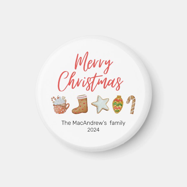 Watercolor Christmas cookie drinks candy cane Magnet (Front)