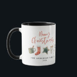 Watercolor Christmas cookie drinks candy cane Mug<br><div class="desc">A fun festive mug design featuring watercolor winter favourites - hot chocolate,  candy cane,  stocking. Merry Christmas in contemporary script font,  perfect to celebrate the holiday season. can be edited,  part of a collection.</div>
