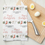 Watercolor Christmas cookie drinks candy cane Tea Towel<br><div class="desc">A fun festive design featuring watercolor winter favourites - hot chocolate,  candy cane,  stocking. Merry Christmas in contemporary script font,  perfect to celebrate the holiday season. can be edited,  part of a collection.</div>