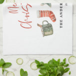 Watercolor Christmas cookie drinks candy cane  Tea Towel<br><div class="desc">A fun festive design featuring watercolor winter favourites - hot chocolate,  candy cane,  stocking. Merry Christmas in contemporary script font,  perfect to celebrate the holiday season. can be edited,  part of a collection.</div>