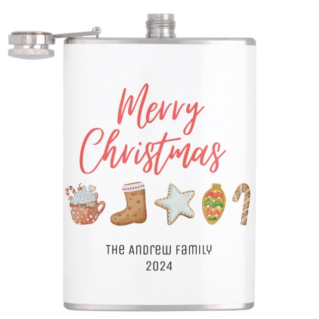 Watercolor Christmas cookie drinks candy  Hip Flask (Opened)
