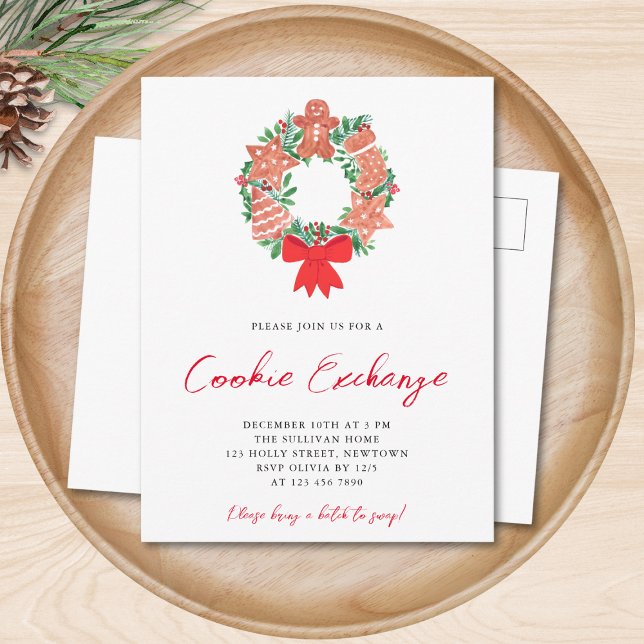 Watercolor Christmas Cookie Exchange  Invitation Postcard (Creator Uploaded)