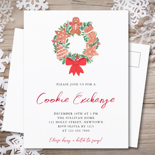 Watercolor Christmas Cookie Exchange  Invitation Postcard (Creator Uploaded)