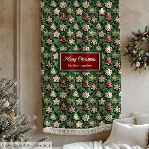 Watercolor Christmas cookies deep forest green Fleece Blanket