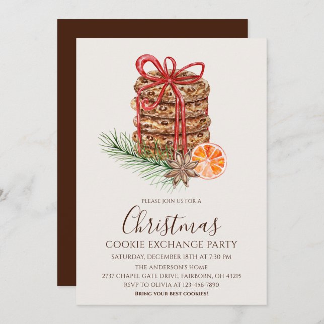 Watercolor Christmas Cookies Exchange Party Invitation (Front/Back)