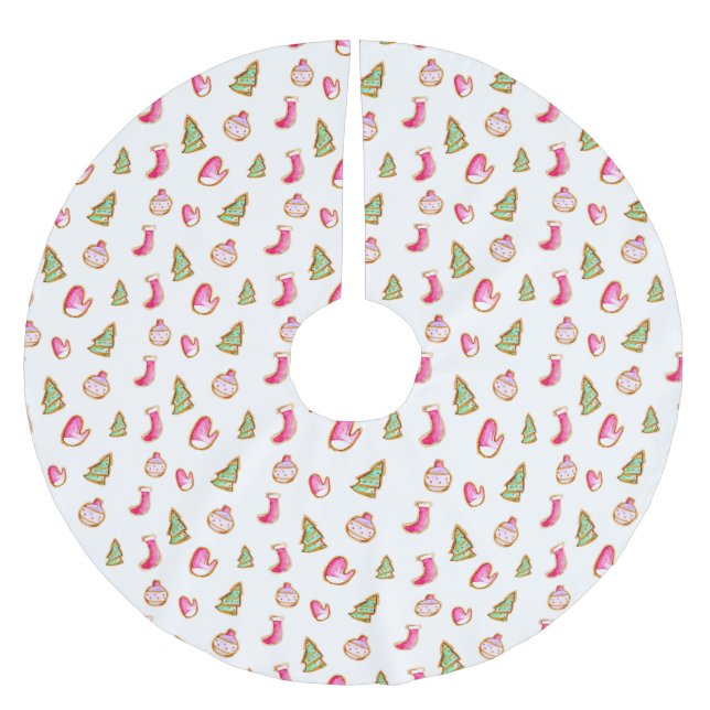 Watercolor Christmas Cookies Holiday Cute Brushed Polyester Tree Skirt (Front)